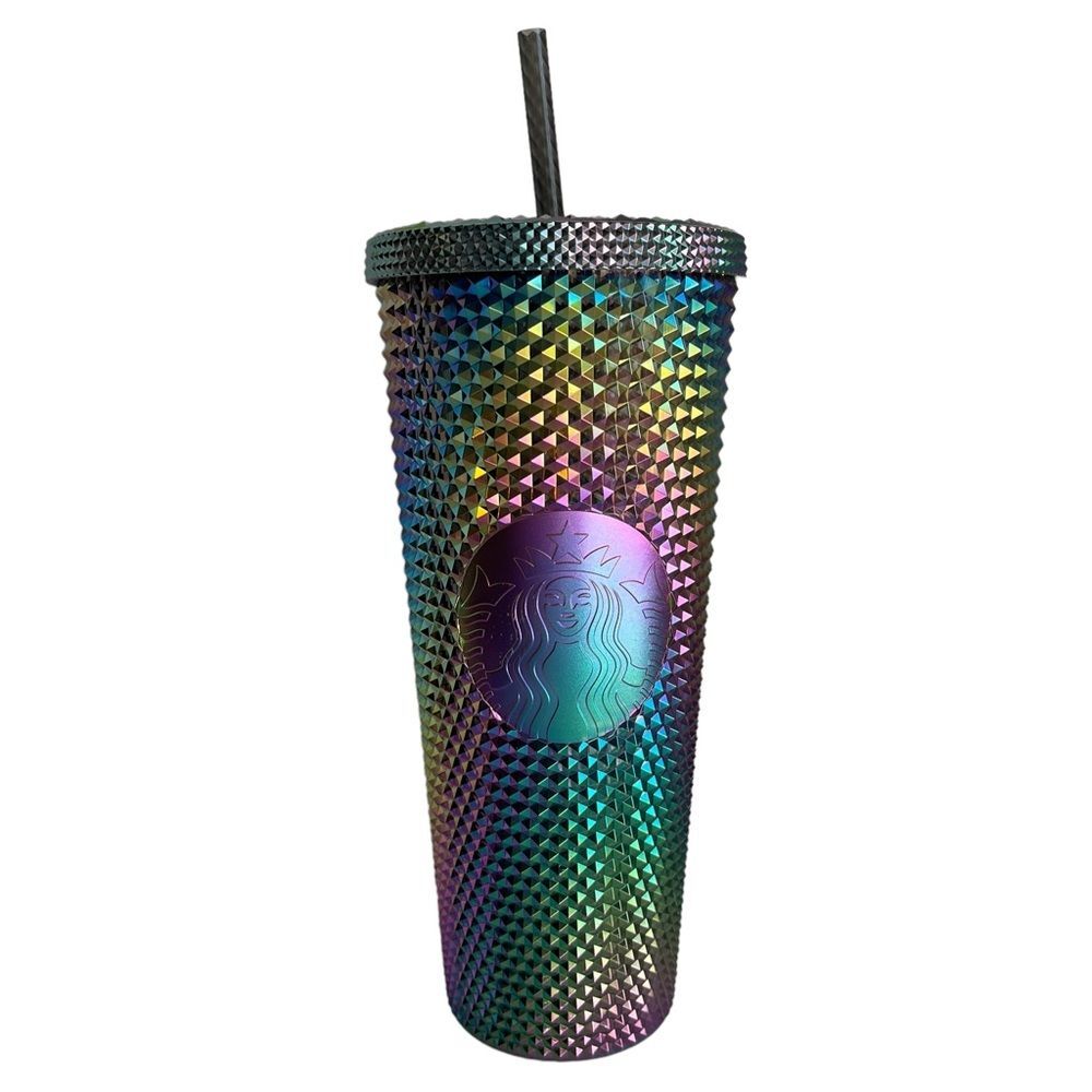 NWT Starbucks OIL SLICK Cold Cup Venti BLACK BLING Tumbler Rainbow Studded 2023